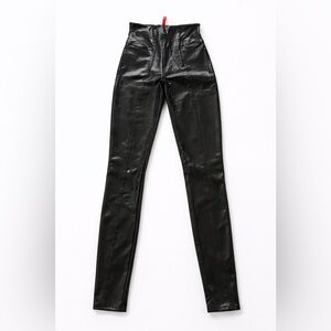 SPANX Faux Patent Leather Front Seam Leggings Black High Waist Size S